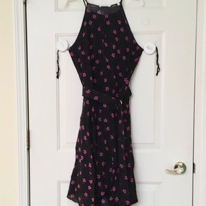 ALC silk black/magenta floral handkerchief hem dress-NWOT